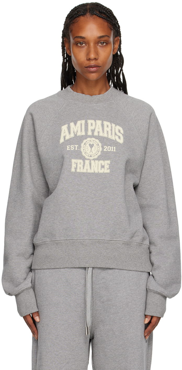 Sweatshirt AMI France Sweatshirt Grå | USW010.747, 0