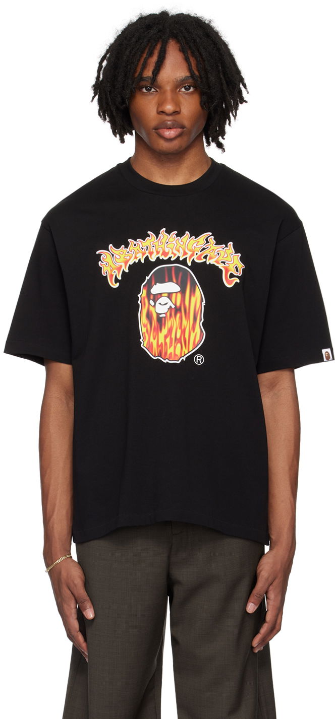 T-shirt BAPE BAPE Black Mad Flame Ape Head T-Shirt Sort | 001TEK301320M