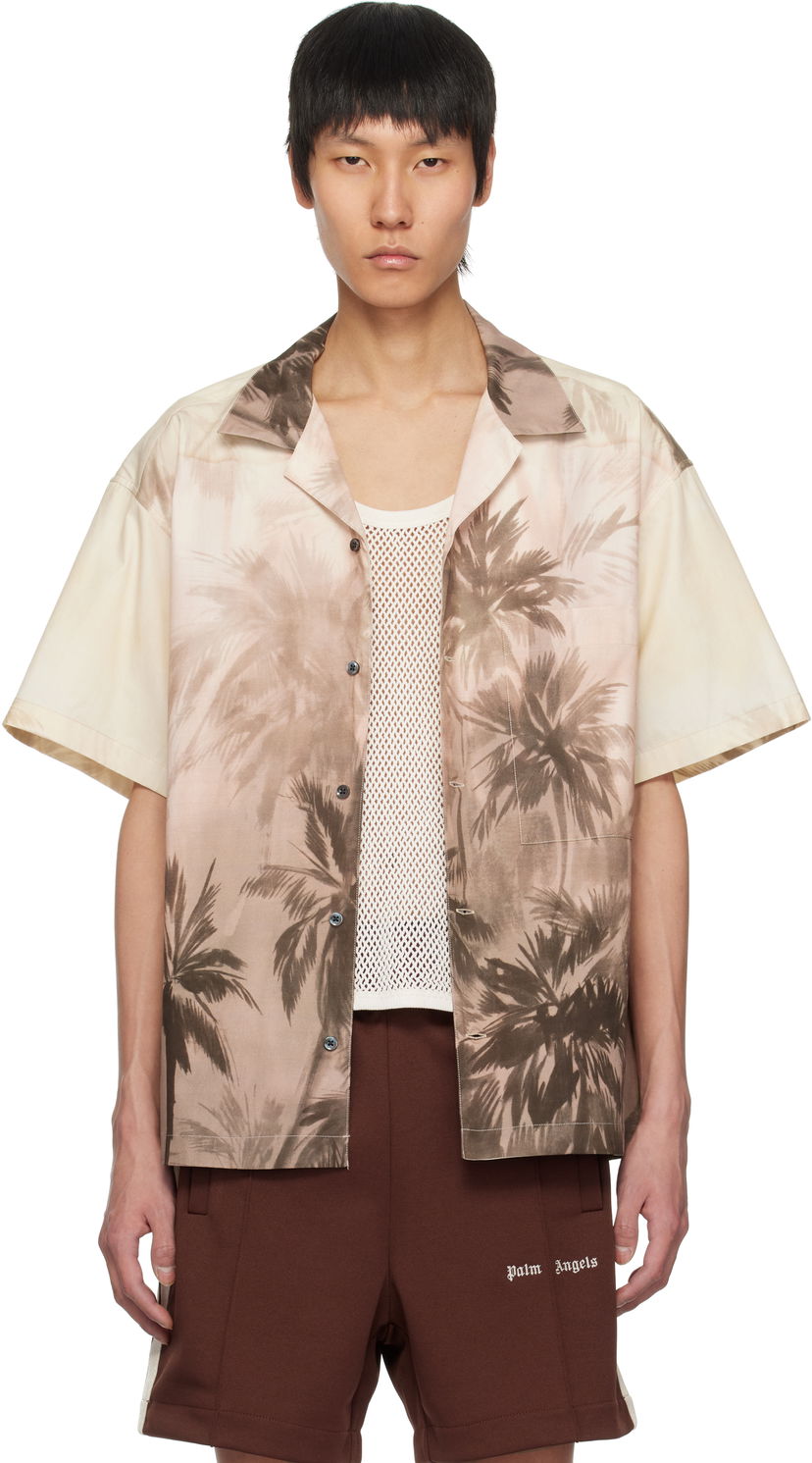 Skjorte Palm Angels Palm Angels Sunset Palms Bowling Shirt Beige | PMGG00AS25FAB0026110