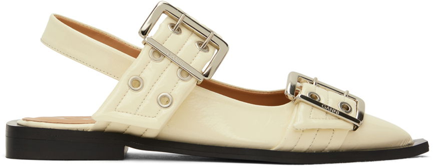 Tøj GANNI GANNI Feminine Buckle Ballerina Flats Hvid | S2581, 0