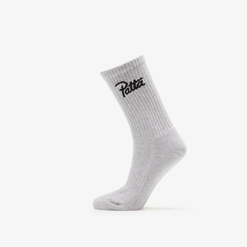 Sokker Patta Script Logo Sports Sock Melange Grey Hvid | POC-AW25-2020-396-0016-050