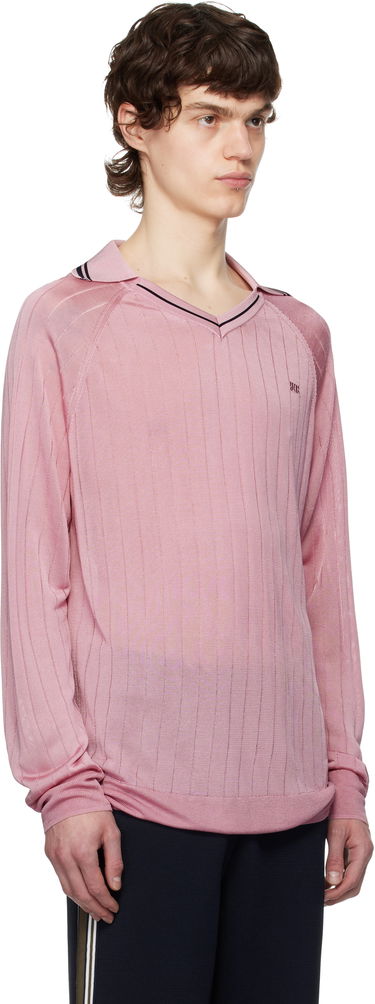 Sweater Wales Bonner Wales Bonner Roots Knit Polo Shirt Lyserød | MS25KN33-KN08-200 BRIGHT RAYON, 1