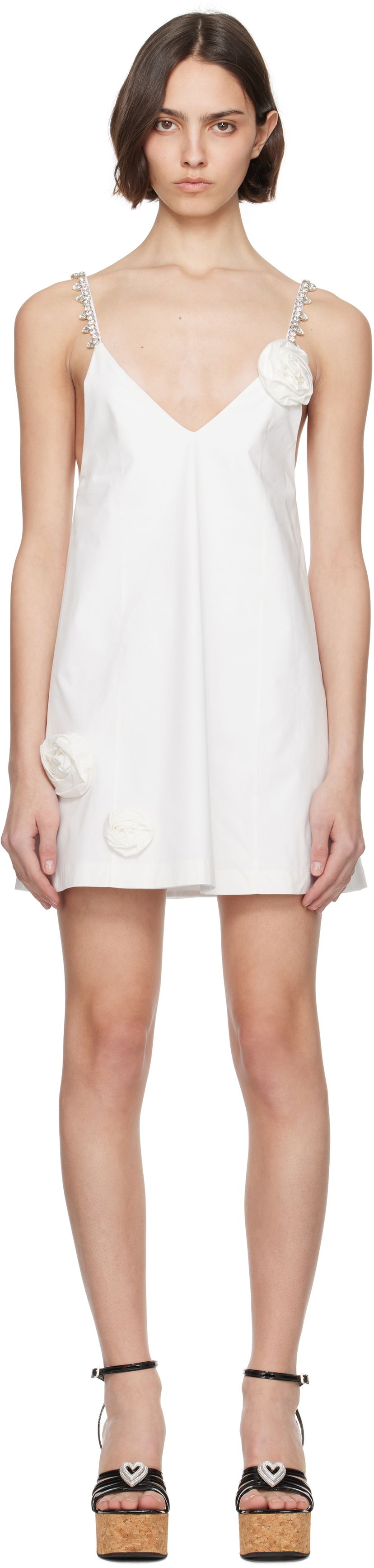 Kjole Area AREA Crystal Rosette Poplin Mini Dress Hvid | SS25AWDR0166FA01