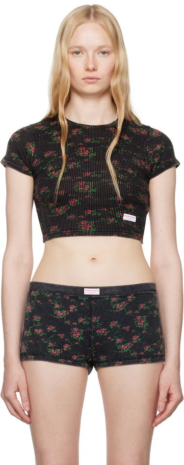 Trusser Alexander Wang Alexander Wang Floral-Print Ribbed Baby T-shirt Sort | 8C2238046P, 0