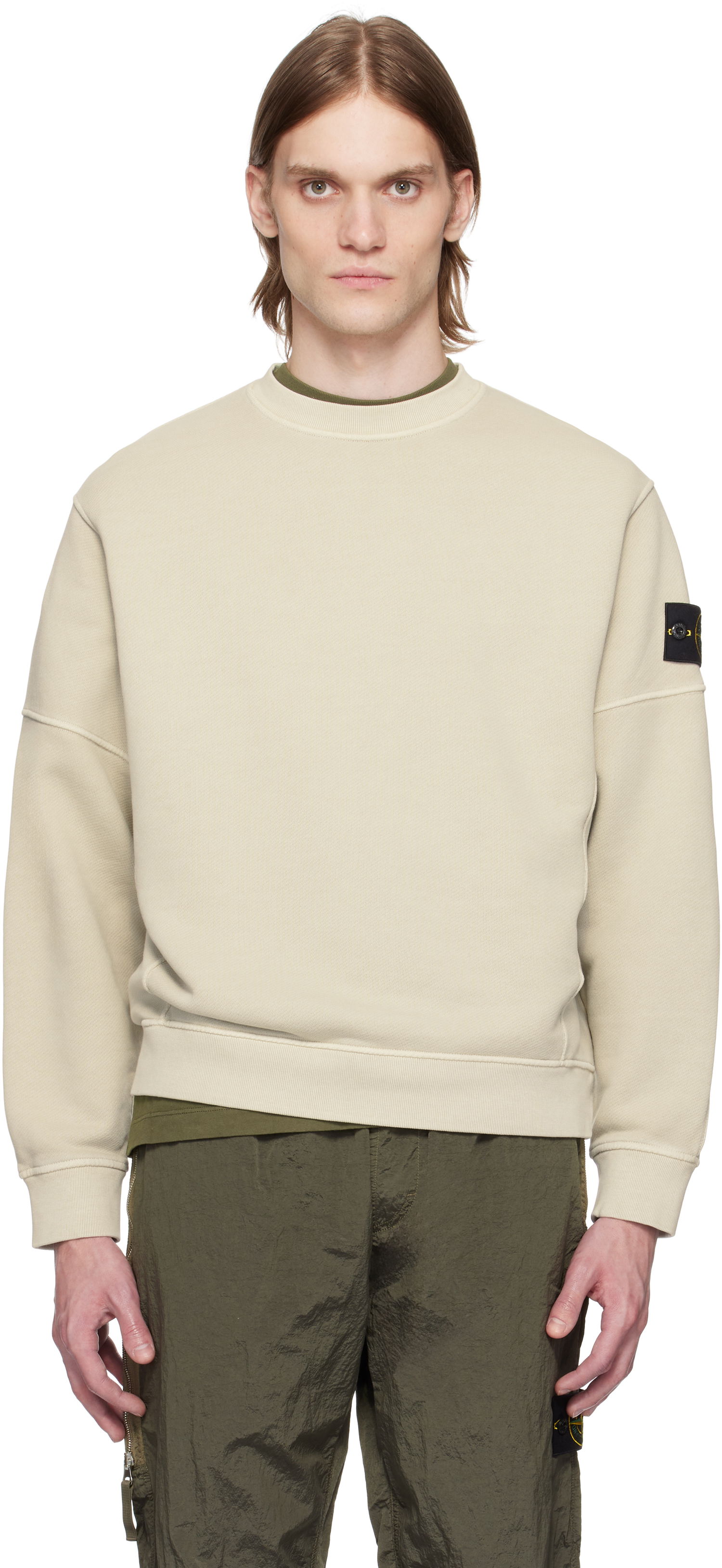 Sweater Stone Island Stone Island Diagonal Fleece Old Effect Sweatshirt Beige | K1S15 6100032 S0045, 0