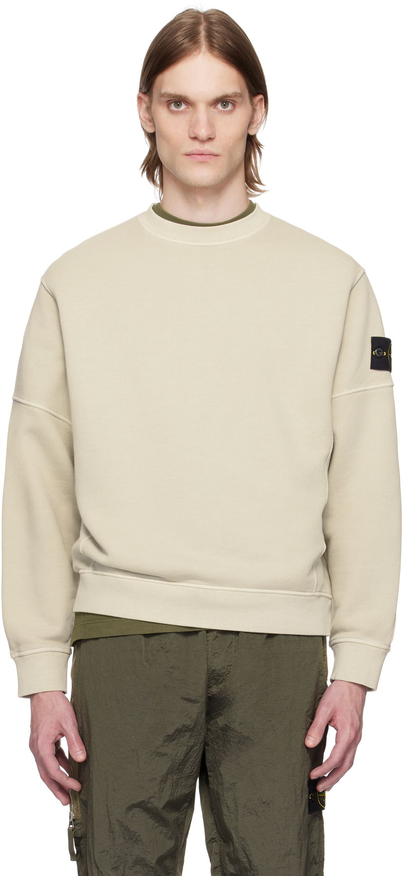 Sweater Stone Island Stone Island Diagonal Fleece Old Effect Sweatshirt Beige | K1S15 6100032 S0045