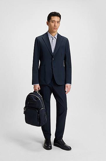 Skjorte BOSS Slim-Fit Performance-Stretch Printed Shirt Blå | 50545269, 1