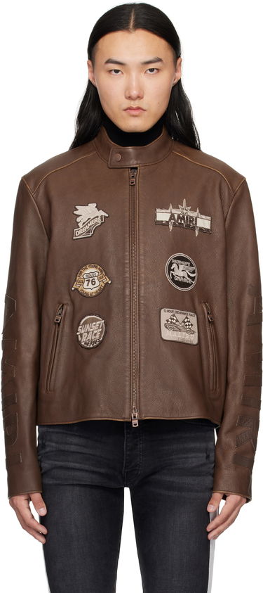 Bomberjakke AMIRI AMIRI Patch Racer Leather Jacket Brun | AMLTJT1021, 0