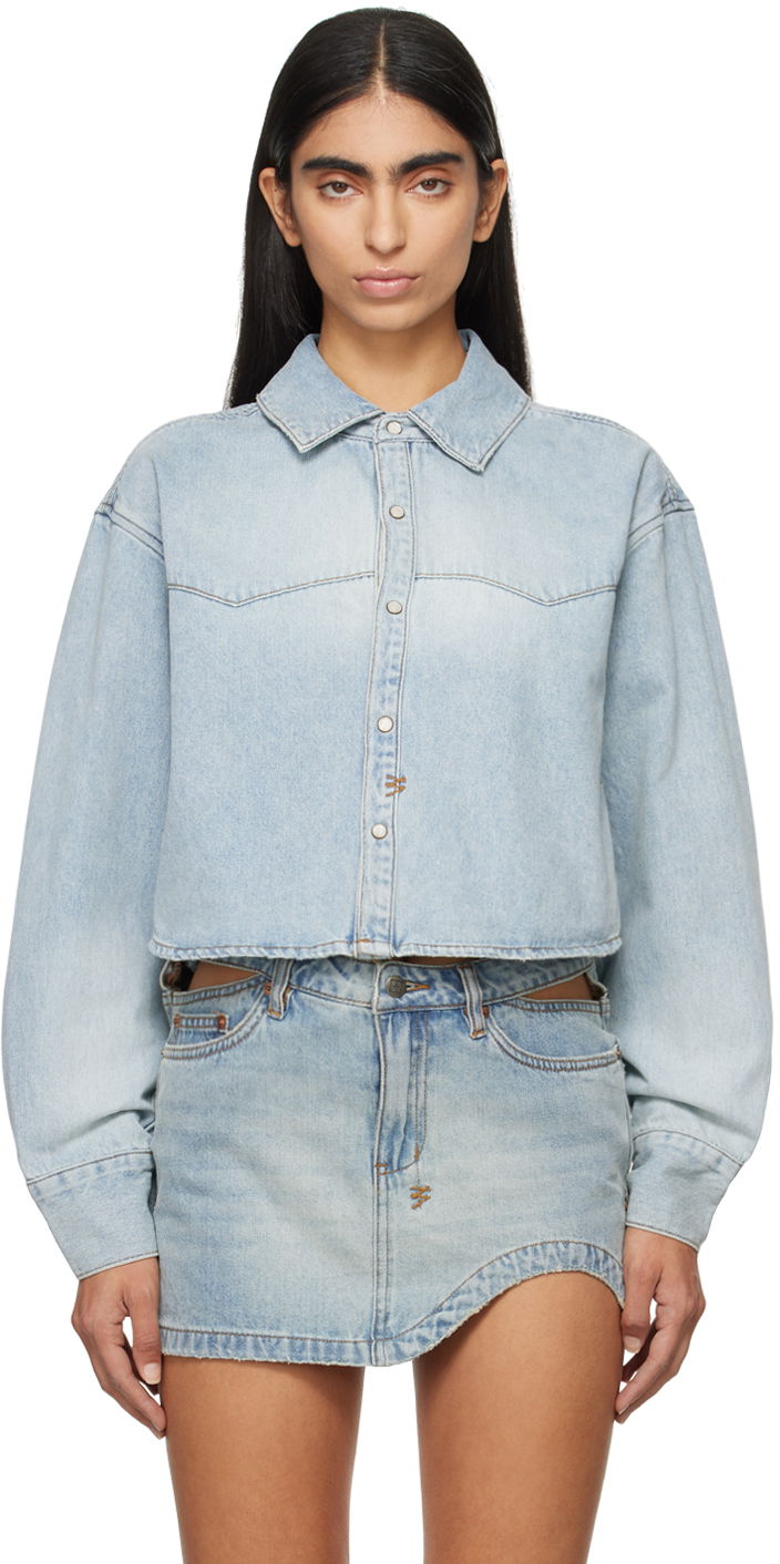 Skjorte Ksubi Crop Long Sleeve Shirt Blå | WEX24SH003