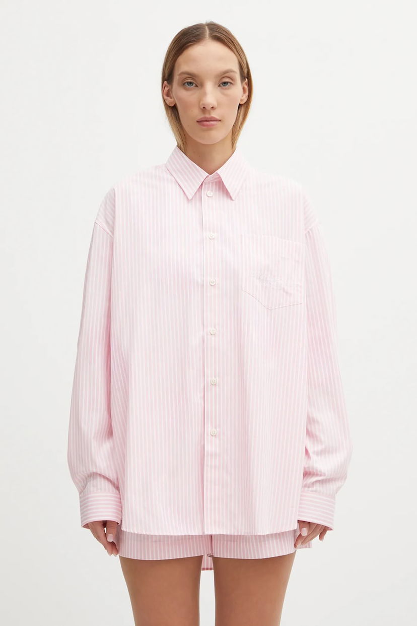 Skjorte Sporty & Rich Sporty & Rich Eden Script Oversized Relaxed Cotton Shirt with Classic Collar Flerfarvet | SI00760673ST64