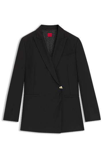 Jakke BOSS Regular-fit waisted blazer with wrap front Sort | 50547195