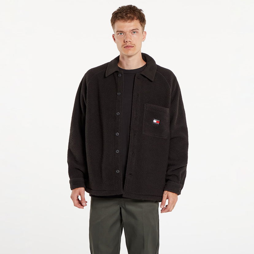 Jakke Tommy Hilfiger Badge Teddy Shirt Black Sort | DM0DM19647 BDS