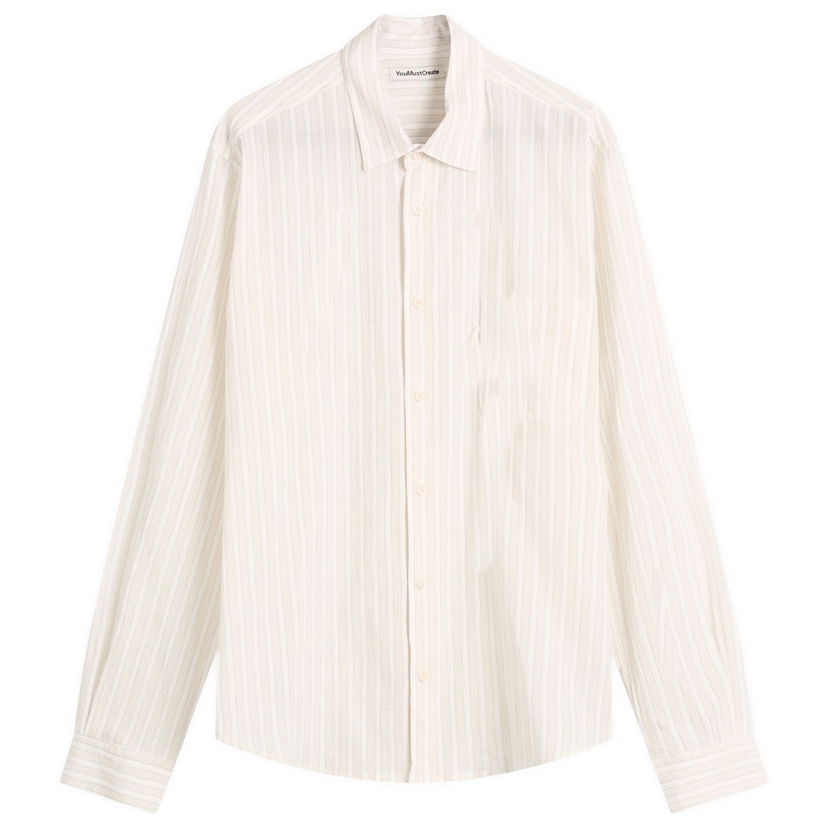 Skjorte YMC YMC Curtis Striped Shirt, Size Small Beige | P2ZAI-10