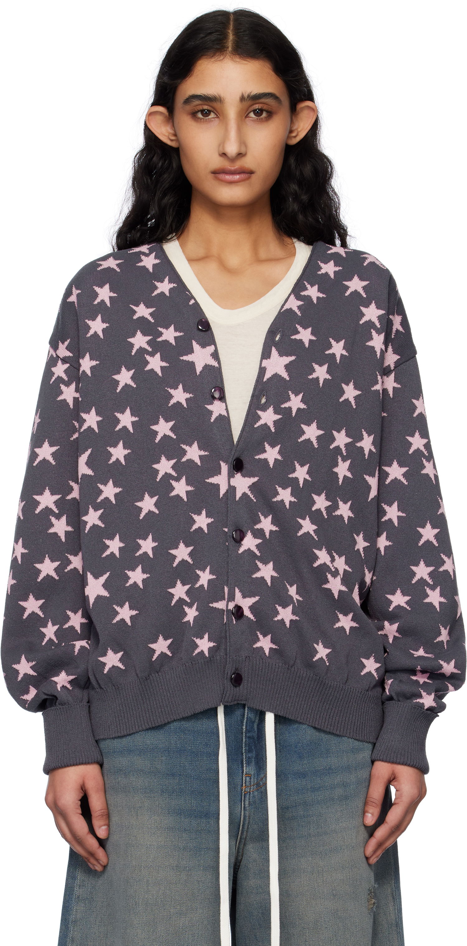 Sweater Needles NEEDLES V-Neck Star Cardigan Grå | QV374, 0