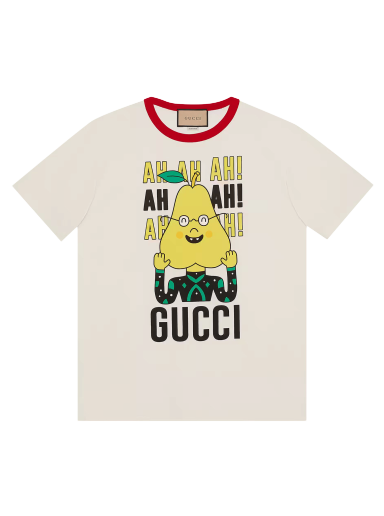 T-shirt Gucci Pear Print Cotton T-Shirt Hvid | 703439 XJEIY 9095