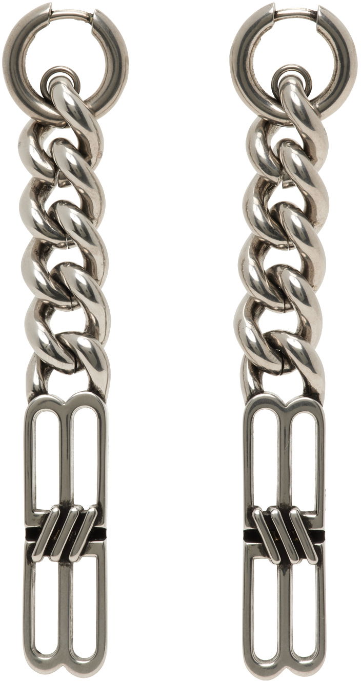 Øreringe Balenciaga 'BB' Icon Gourmette Earrings Grå | 765667 TZ99I, 0