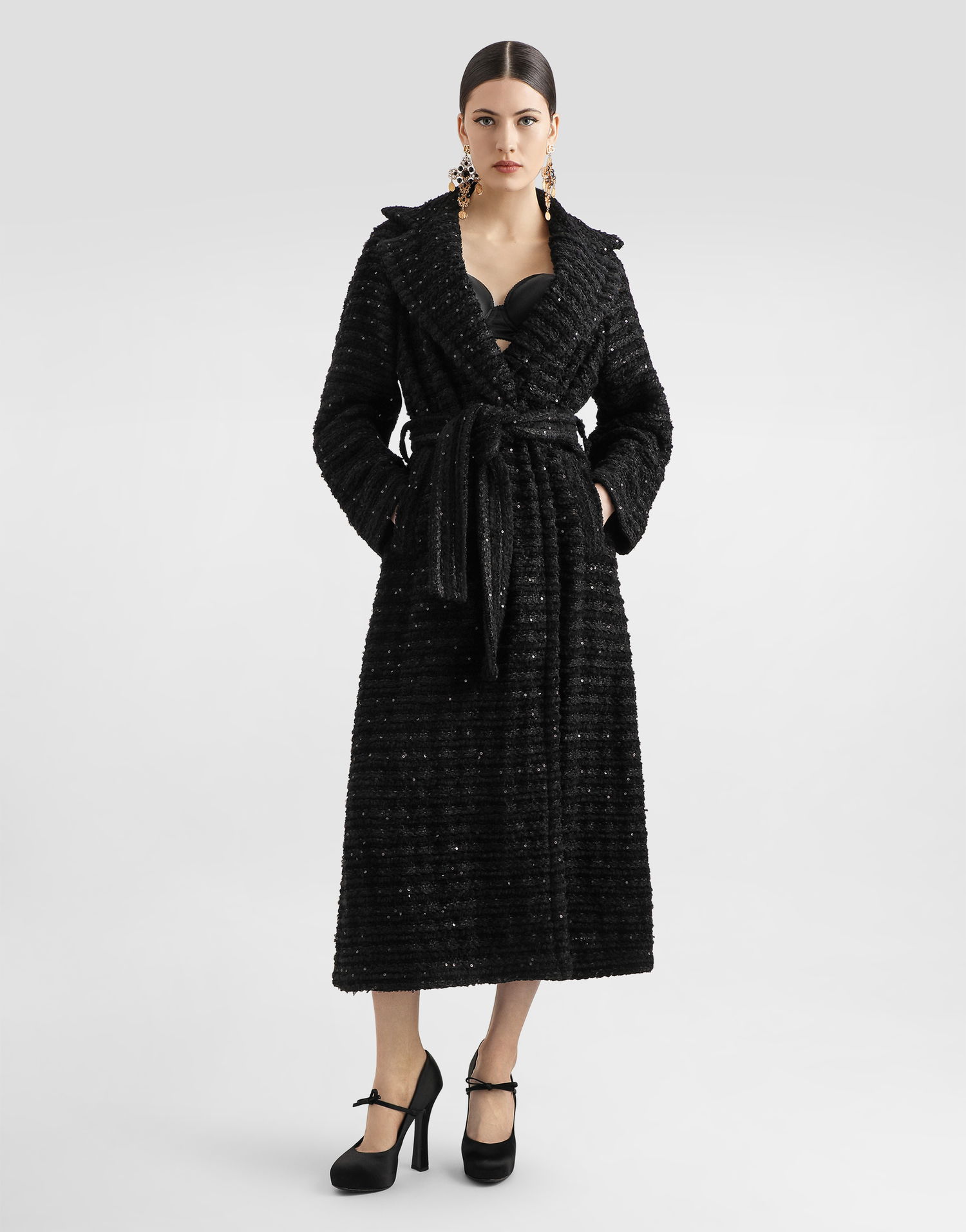 Frakker Dolce & Gabbana Dolce & Gabbana Tweed Coat with Micro-Sequin Embellishment Sort | F0W3FTHUMKNN0000, 1