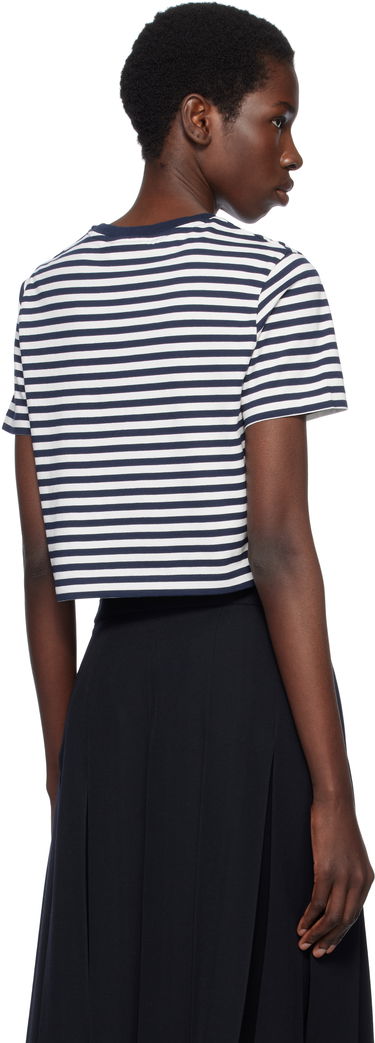 Crop top MAISON KITSUNÉ Maison Kitsuné Fox Head Patch Striped Cropped T-Shirt Mørkeblå | OW00110KJ0008, 2