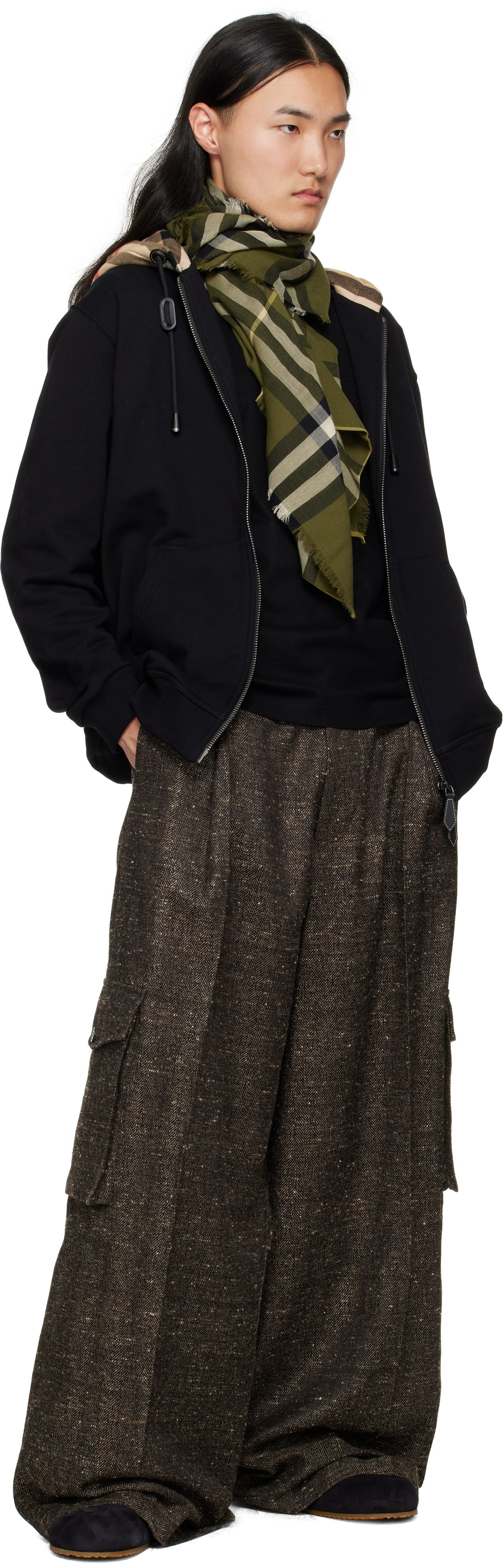 Tørklæde Burberry Burberry Wide Check Wool Scarf Grøn | 8112491, 1