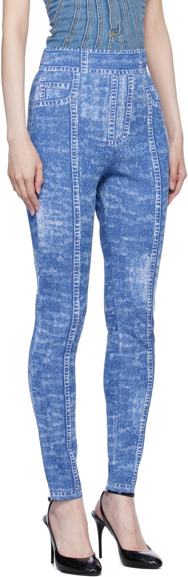Leggings Balmain Denim Effect Knit Leggings Blå | EF1PD185KH80, 1