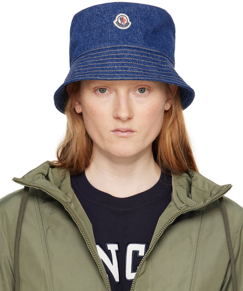 Hat Moncler Patch Denim Bucket Hat Blå | J10933B00029M4206
