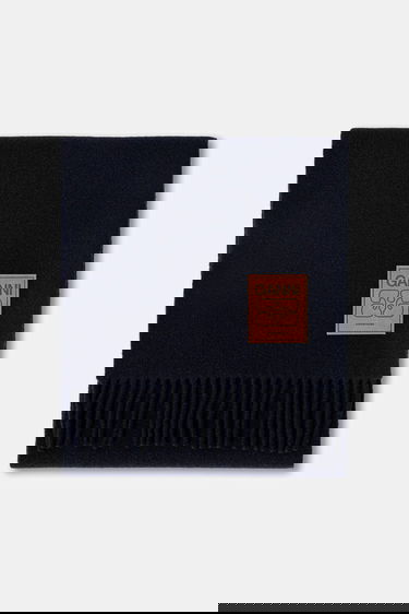 Tørklæde GANNI Double Face Wool Solid Fringed Scarf Mørkeblå | A6931, 1