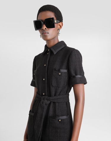 Kjole Dolce & Gabbana Dolce & Gabbana Calf-Length Raschel Tweed Dress with Sateen Details Sort | F6JSZTFMTACN0000, 3
