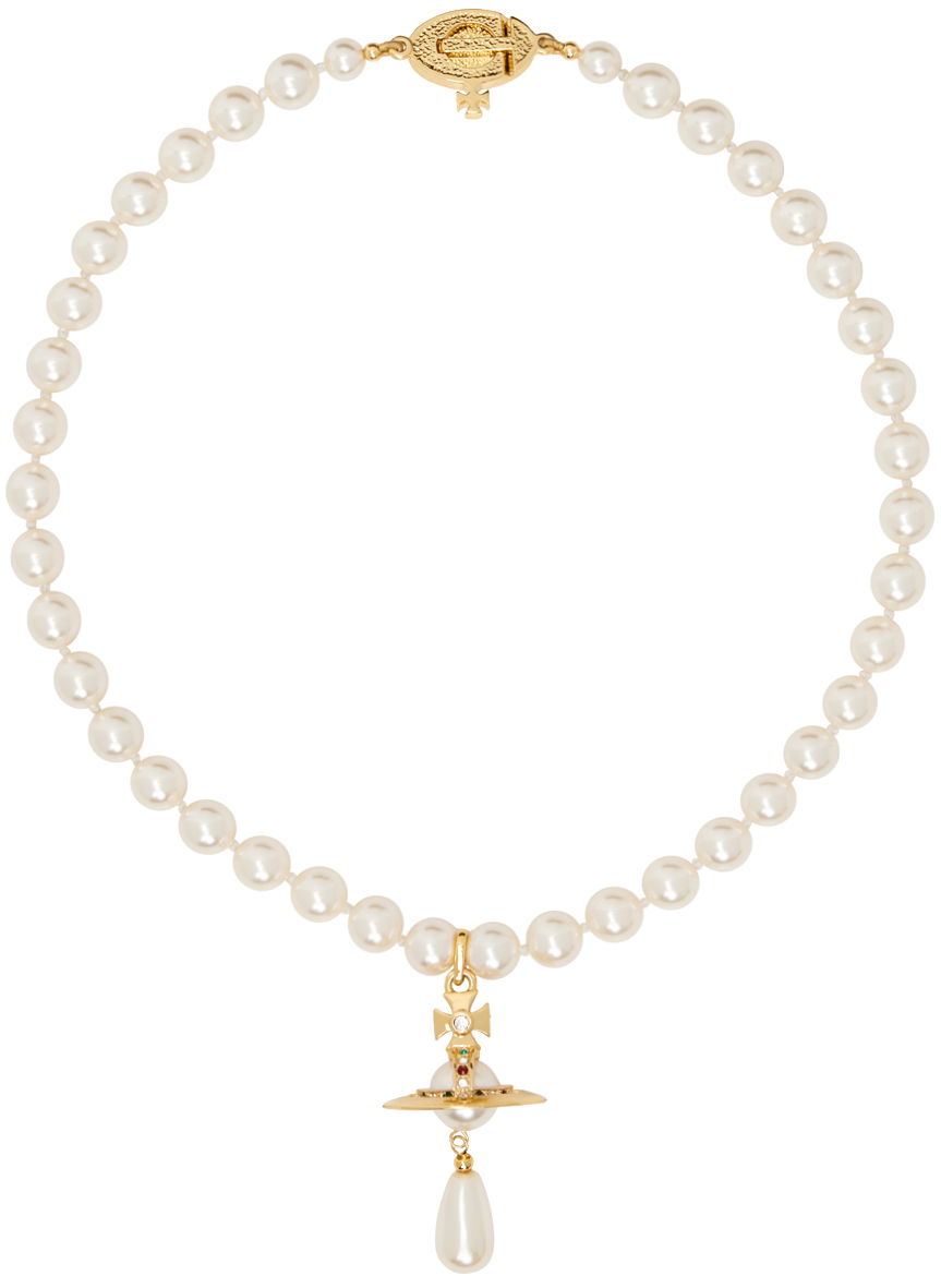 Halskæde Vivienne Westwood Pearl Drop Choker Necklace Metalisk | 63030008-02R118-CN, 0