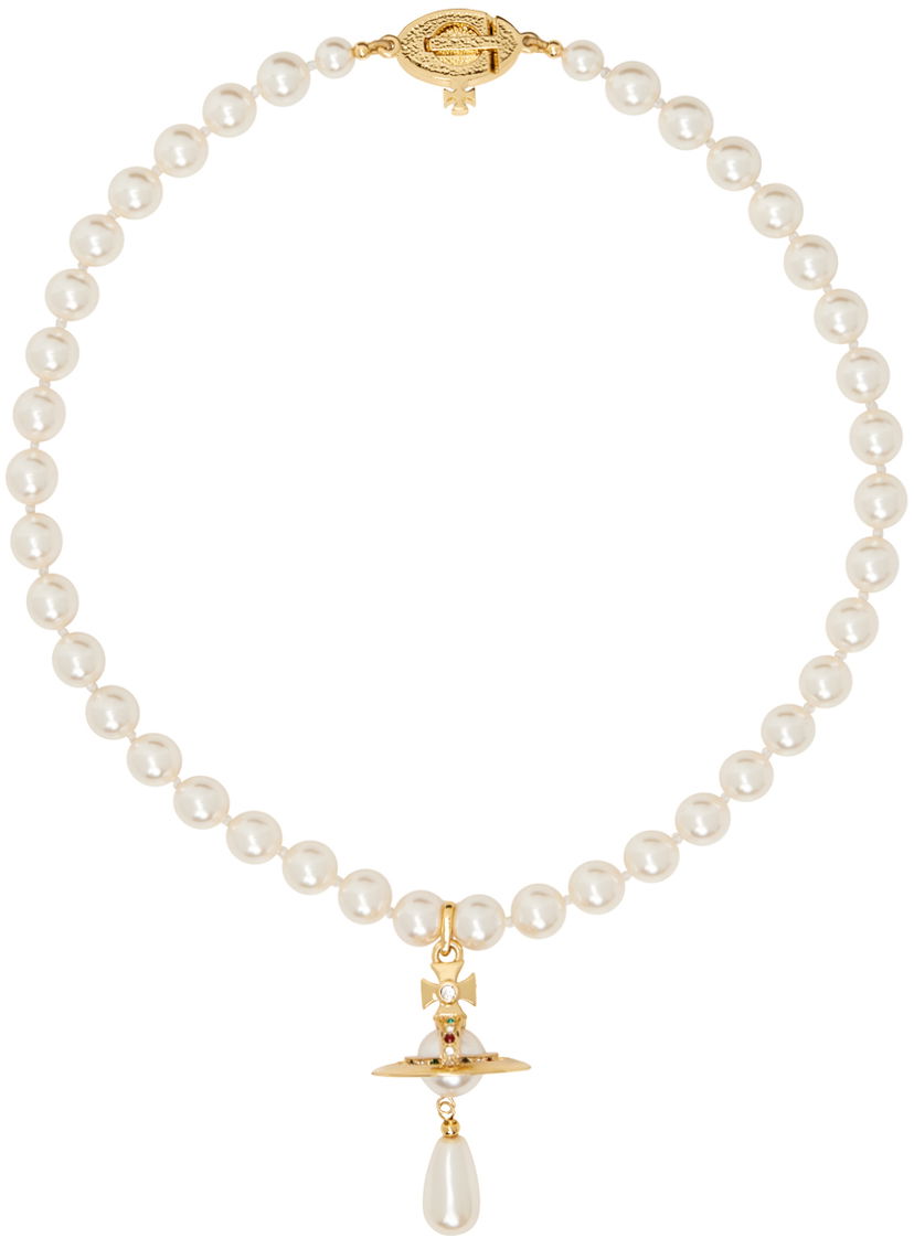 Halskæde Vivienne Westwood Pearl Drop Choker Necklace Metalisk | 63030008-02R118-CN