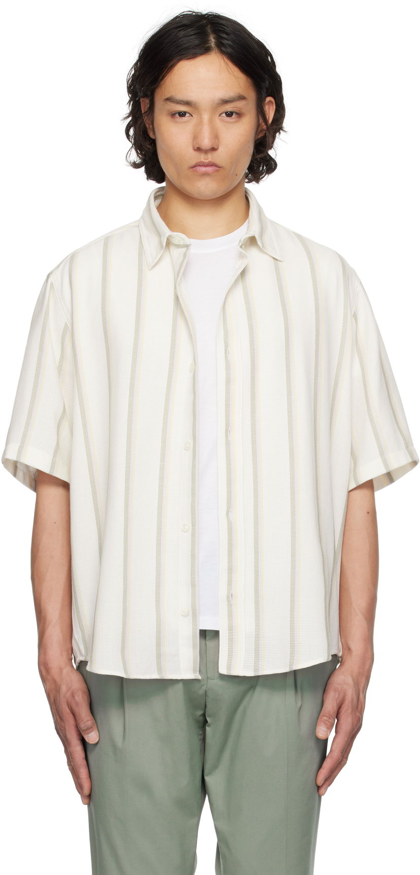 Skjorte BOSS Hugo Loose-Fit Striped Open-Weave Shirt Beige | 50539341
