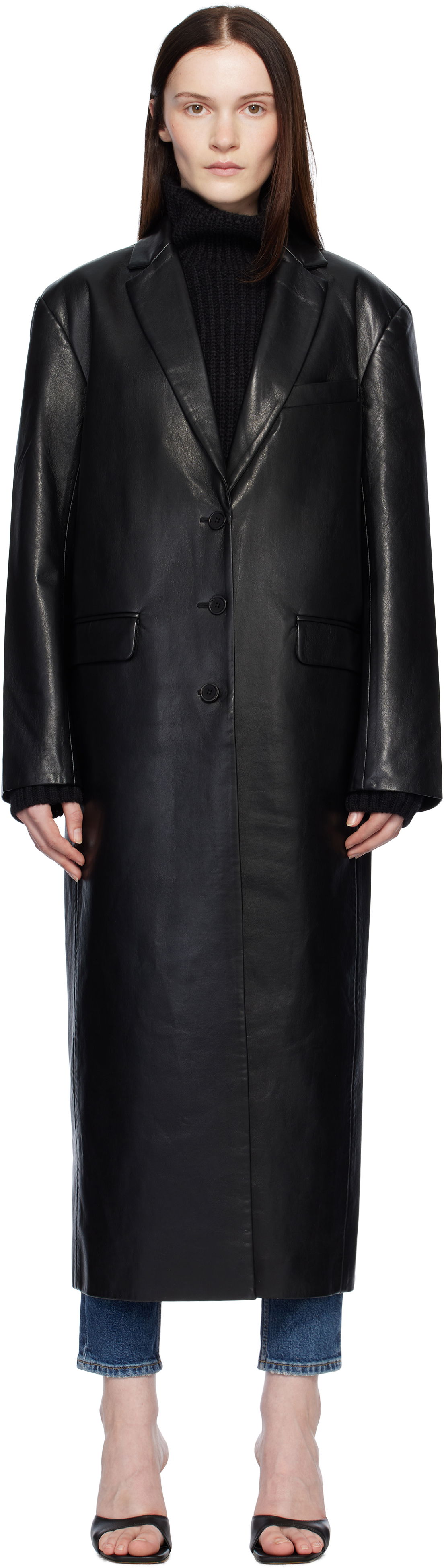 Frakker Anine Bing Quinn Oversized Faux Leather Trench Sort | A-01-10220-000, 0