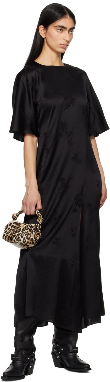 Kjole GANNI GANNI Fluid Satin Jacquard Slit Maxi Dress Sort | W0255, 3