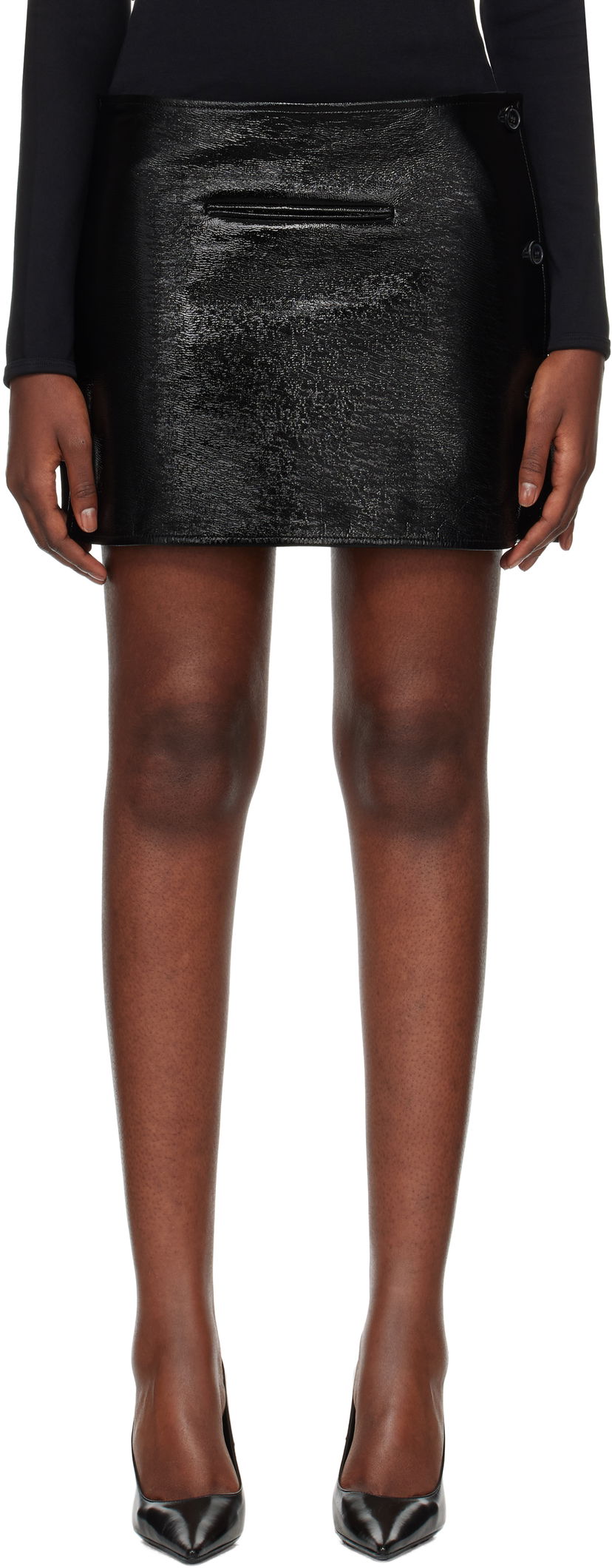 Nederdel Courrèges Vinyl Asymmetrical Miniskirt Sort | 424CJU204VY0014