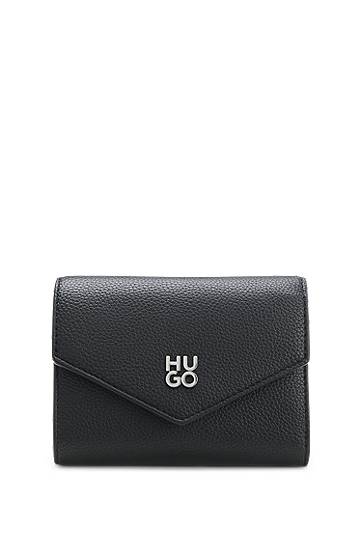 Tegnebog BOSS Grained faux-leather flap wallet with stacked-logo trim Sort | 50547914, 0