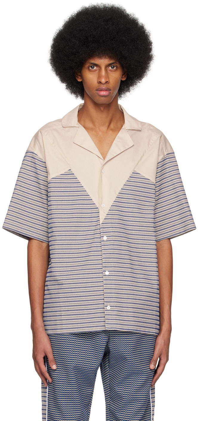 Skjorte Ahluwalia Short Sleeve Button-Up Shirt Beige | M-AHLU-TO010-SS23-FA88-BE