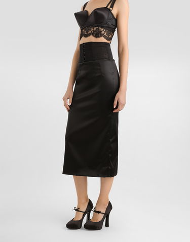 Nederdel Dolce & Gabbana Dolce & Gabbana Satin Calf-Length Skirt with Corset Belt Sort | F4CI1TFURADN0000, 3