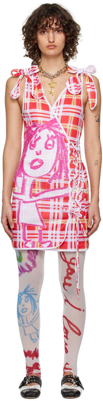 Kjole Chopova Lowena Chopova Lowena Knock Out Plaid Print Mini Dress Rød | 1286