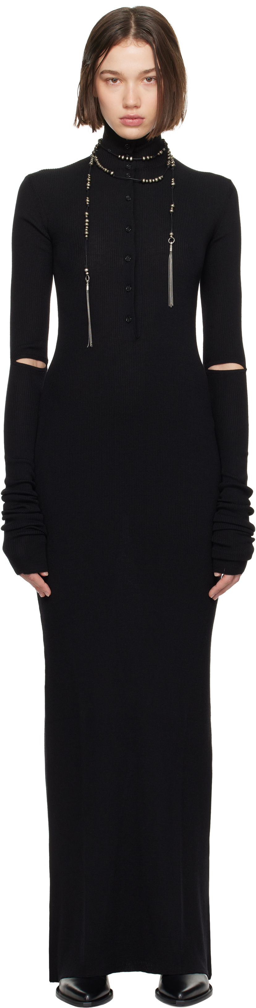 Kjole Ann Demeulemeester Serafino Rib Maxi Dress Sort | 2402-W-KN01-KN043-099