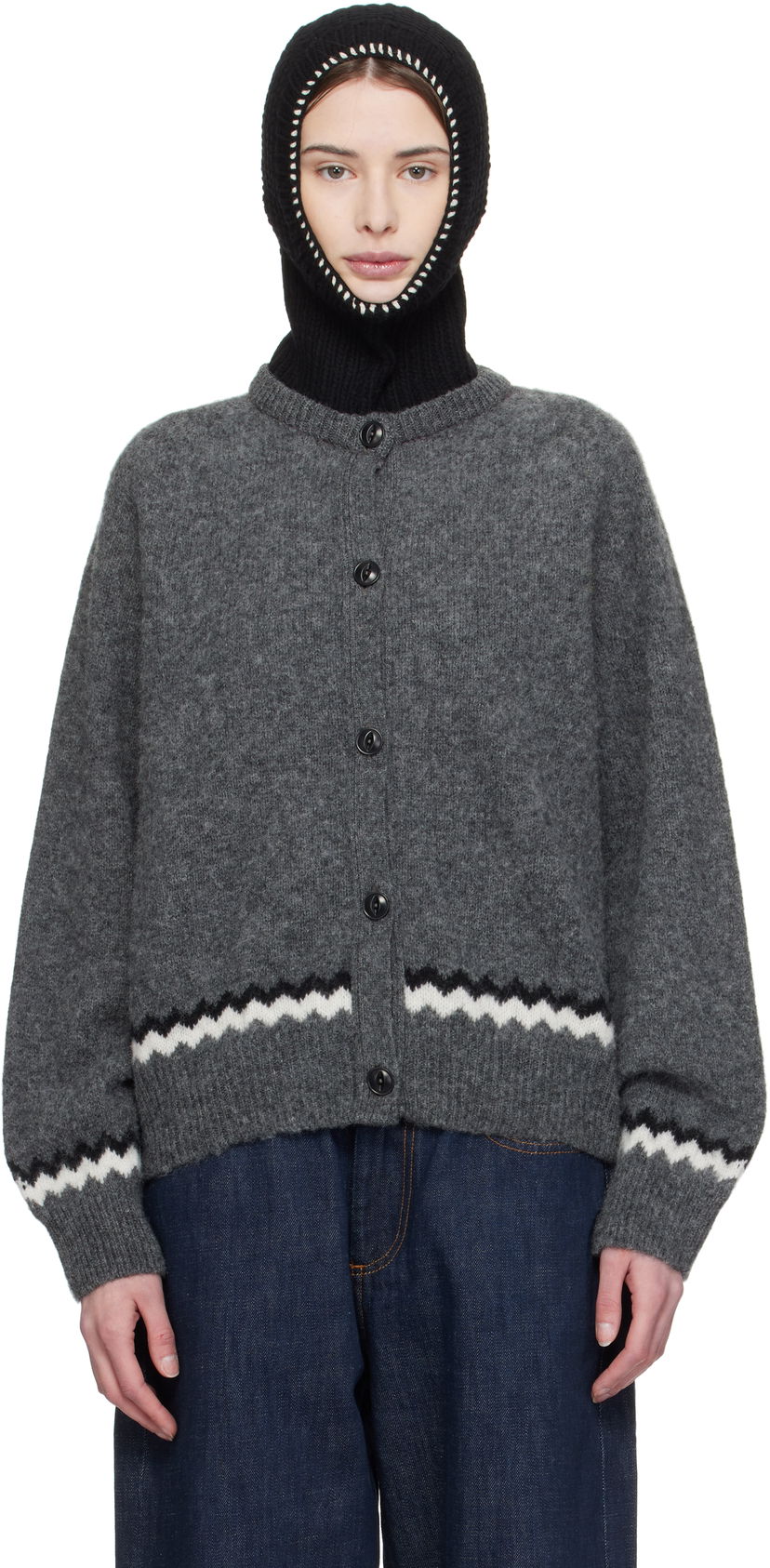 Sweater YMC YMC Atomic Zig Zag Cardigan Grå | Q8XMD