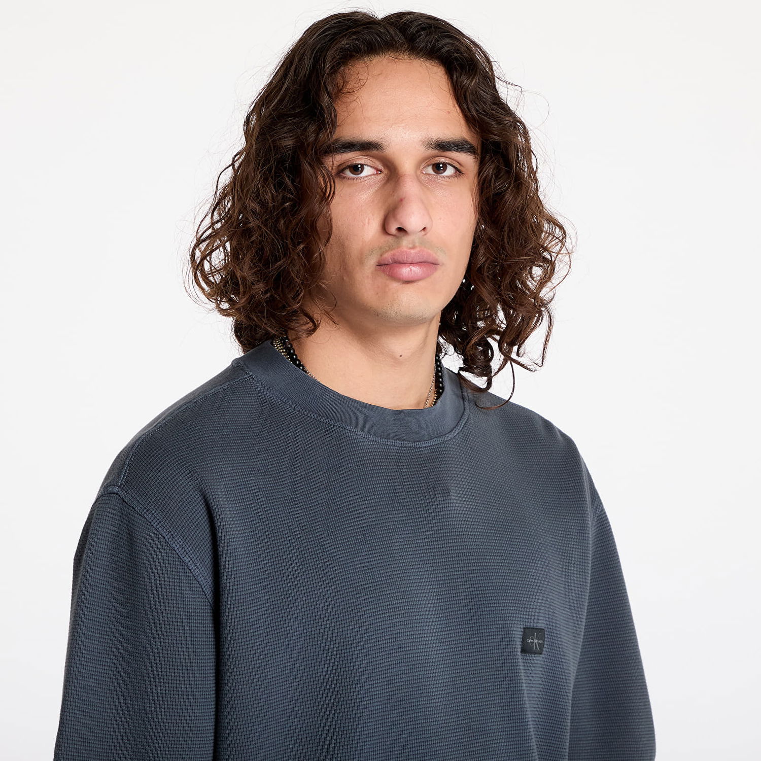 T-shirt CALVIN KLEIN Waffle Woven Label Tee Black Sort | J30J326457 BAN, 1