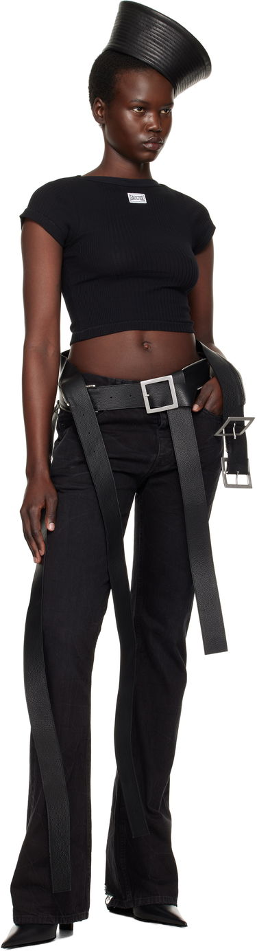 Crop top Jean Paul Gaultier Jean Paul Gaultier 'The Patch' Ribbed Crop T-Shirt Sort | 25/33-F-TS105P-J054-00, 3
