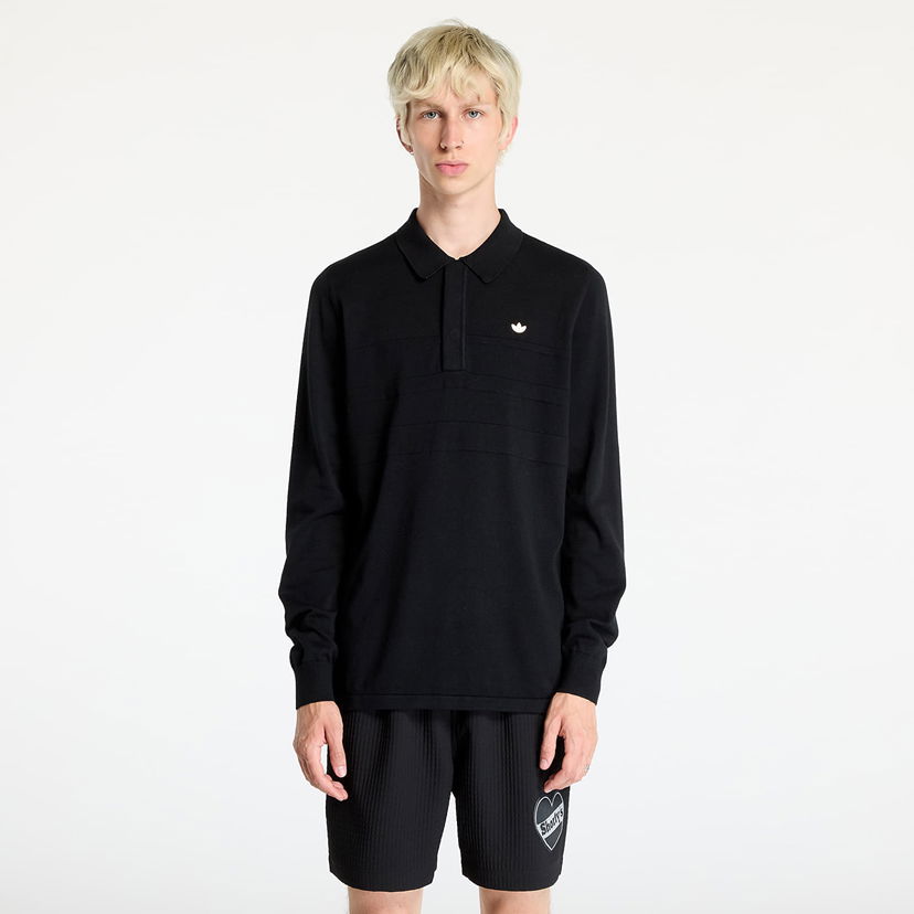 Polo skjorte adidas Originals Long Sleeve Polo Tee Black Sort | IY9955