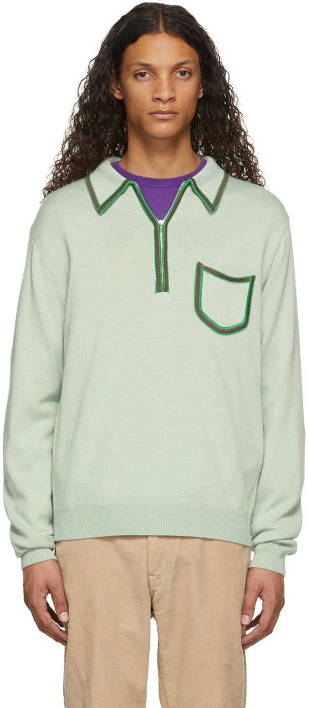 Polo skjorte Awake NY Sweet Memory Long Sleeve Zip-Up Knit Polo with Contrast Trim Grøn | AWK-FW21-KN005, 0