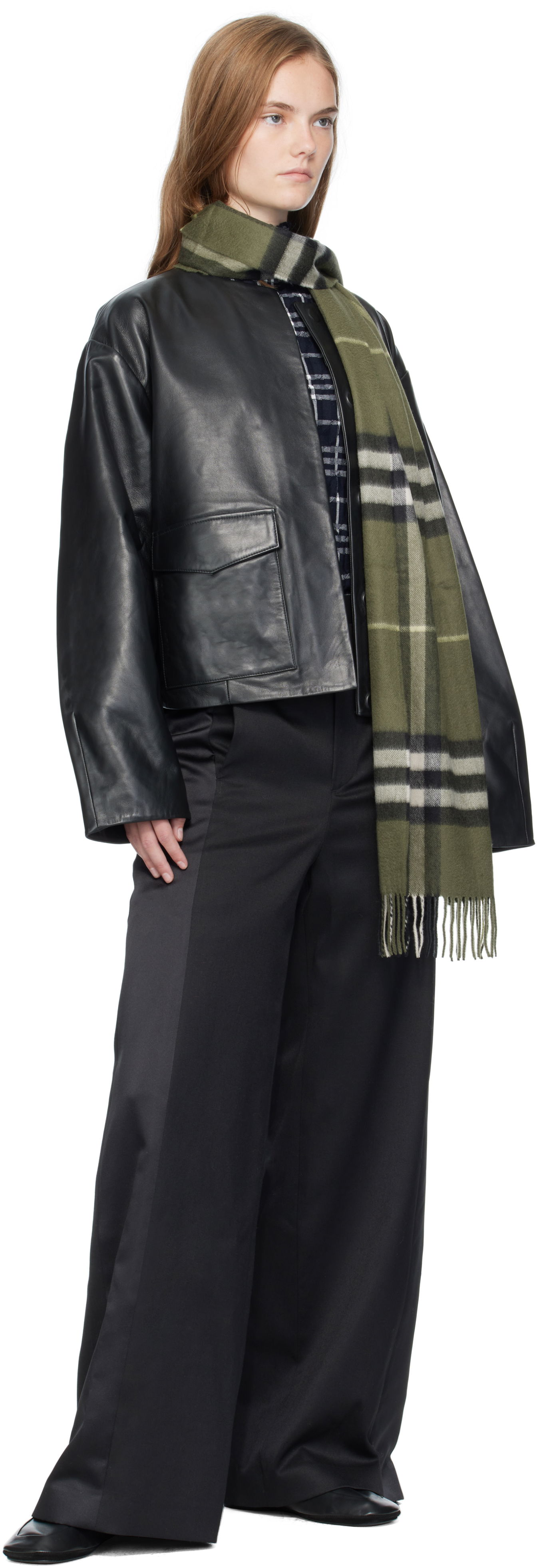 Tørklæde Burberry Burberry Check Cashmere Scarf Grøn | 8112646, 1