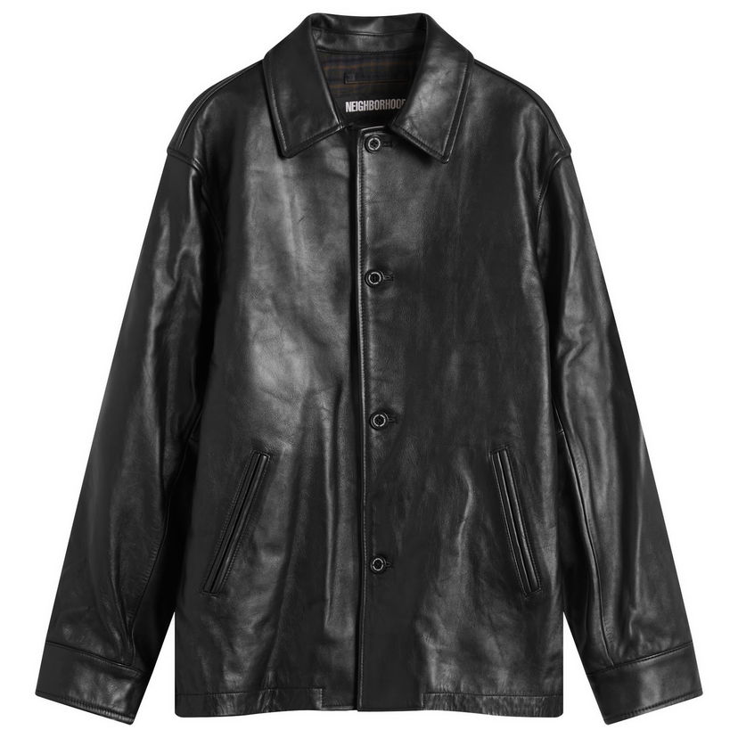 Frakker Neighborhood Leather Car Coat Sort | 252SZNH-JKM06-BLK