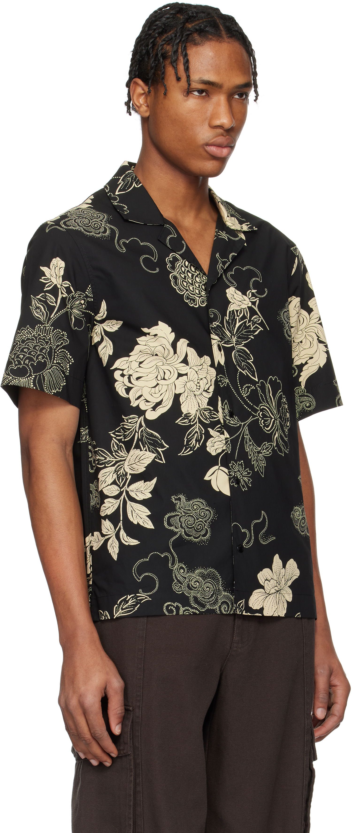 Skjorte Moncler Moncler Floral Print Cotton Shirt Sort | K10912F00018598I5, 1