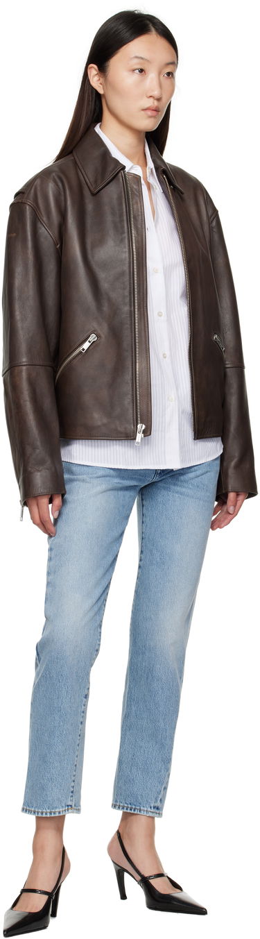 Jakke CALVIN KLEIN Calvin Klein Distressed Leather Biker Jacket Brun | 81B530G, 3