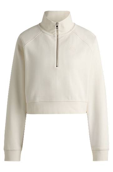 Sweater BOSS Cropped Cotton Terry Sweatshirt with Embroidered Logo Hvid | 50537102, 0