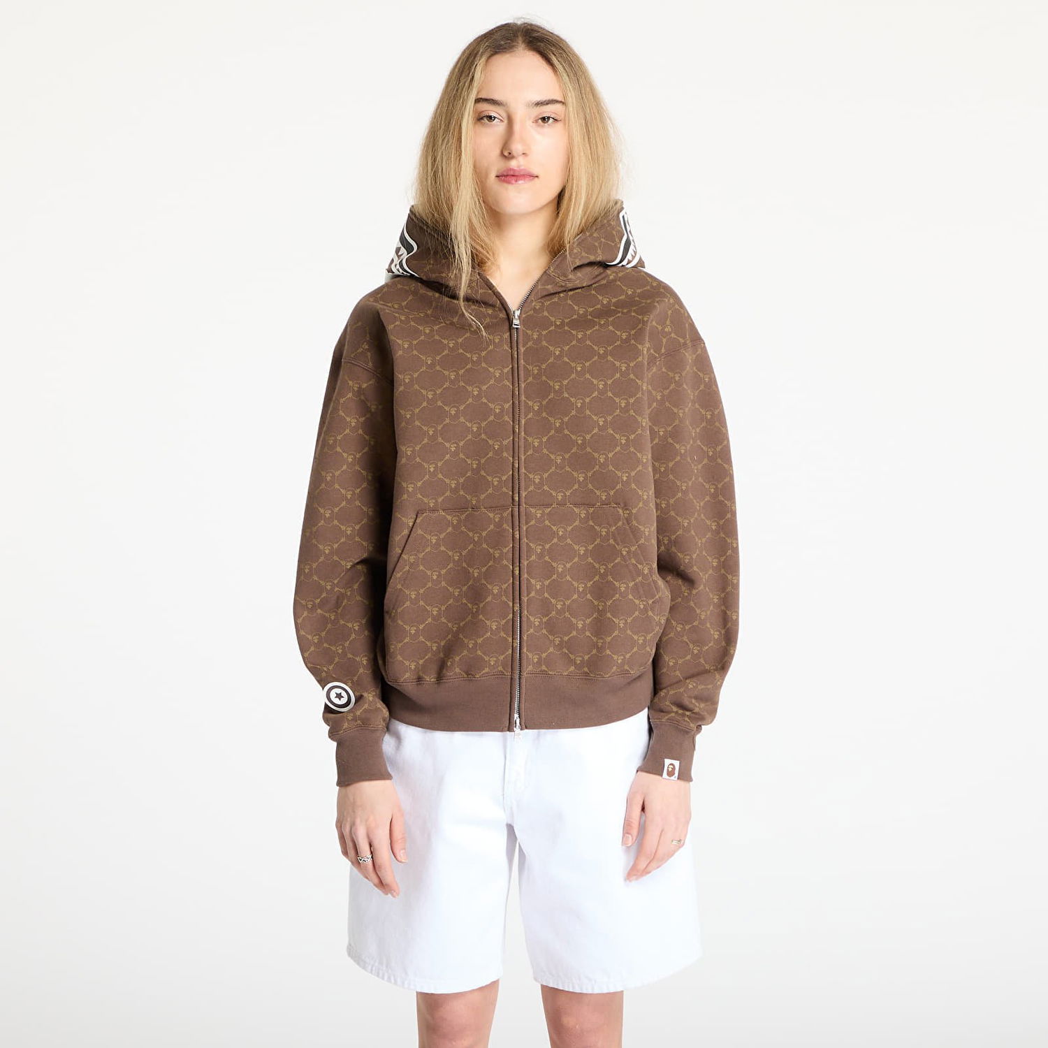 Sweatshirt BAPE A BATHING APE College Monogram Relaxed Fit Shark Full Zip Hoodie Brun | 001ZPL301314MBRW, 1