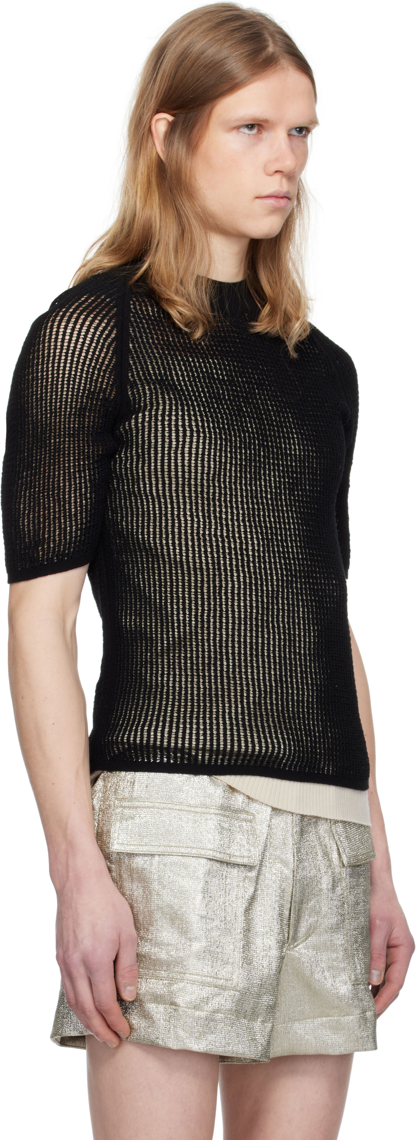 Sweater Dries Van Noten Dries Van Noten Open-Knit T-Shirt Sort | 251-021210-1709, 1